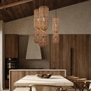Vintage Hand-Woven Brown Rattan Cylinder Pendant Light