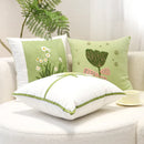 GobekUsa Green Embroidered Cotton Cushion Cover, Rustic Throw Pillowcase for Living Room Sofa