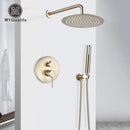 GobekUsa Brushed Gold Shower Faucet Set: Wall Mount Rotate Tub Spout, Rainfall Head Mixer Tap