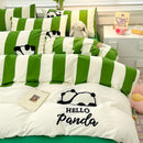 GobekUsa Cat Embroidery Stripes Bedding Set - Single Queen Size Bedclothes