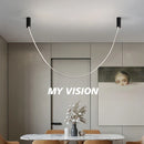 GobekUsa Leather Luminous Line Chandelier | Modern Minimalist Duplex Dining Room Office Art Luxury Lamp