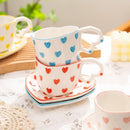 GobekUsa 250ml Coffee Cup and Saucer Set with Heart Handle Hand-painted Pink Hearts