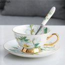 GobekUsa Green Flowers Ceramic Cup & Saucer Set for Coffee, Tea, Juice, and More