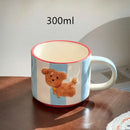 GobekUsa Kawaii Animal Ceramic Drinkware Set: Coffee Cup, Dessert Plate, Cute Dog Mug