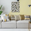GobekUsa Geometric Canvas Cotton Cushion Cover - Yellow Grey/White Embroidery Square Pillow Cover