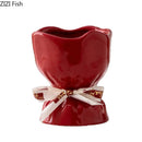 GobekUsa Lovely Ribbon Ceramic Vase Set for Cute Room Aesthetic Decor