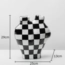 GobekUsa Black White Check Vase Modern Crafts Room Decor Irregular Shaped Desk Decoration