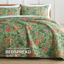 GobekUsa Green Floral Quilt Set 3-Piece Oversized Bedding with Shams