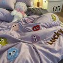 GobekUsa Cotton Cartoon Towel Embroidery Bedding Set: Quilt Cover, Bed Sheet, Pillowcases