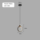 GobekUsa Black Gold Round Pendant Light Chandelier for Bedside Long Cable 12W