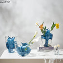 GobekUsa Blue Striped Glass Vase for Plant Arrangement and Room Decor