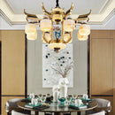 GobekUsa All Copper Jade Chandelier for Villa Living Room, Dining Room - Chinese Style Duplex Copper Lamp