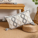 GobekUsa Geometric Tufted Tassel Cushion Cover White Grey Bohemian Decor Pillow Cover