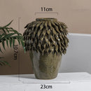 GobekUsa Leaf Relief Ceramic Vase: Hand-made 3D Floral Arrangement Pot