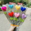 GobekUsa Hand Woven Love Heart Yarn Crochet Flower Bouquet with Green Leafy Branch