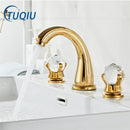 GobekUsa Gold Crystal Handle Basin Faucet, 3 Hole Widespread Bathroom Sink Tap