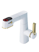 GobekUsa LED Basin Faucet Pull Out White Gold Water Mixer Sink Tap