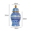 GobekUsa Blue & White Porcelain Ginger Jar: Retro Tea Caddy Vase Desk Decoration
