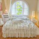 GobekUsa French Lace Ruffles Seersucker Bed Set: 4Pcs Princess Bedding Quilt Cover