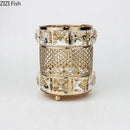 GobekUsa Gold Plated Hollow Glass Jar: Elegant Makeup Brush & Pen Holder