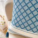 GobekUsa Blue Diamond Jacquard Tassel Cushion Cover 45x45cm