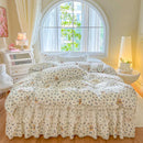 GobekUsa French Lace Ruffles Seersucker Bed Set: 4Pcs Princess Bedding Quilt Cover