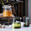 GobekUsa Glass Teapot Wood Handle Set - Chinese Tea Ceremony, High Boron Silicon Pot