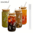 GobekUsa Christmas Themed Glass Beer Can Mug with Lid and Straw | Festive Xmas Tree and Elk Design