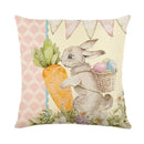 GobekUsa Easter Bunny Rabbit Linen Cushion Cover 45x45cm - Flower Print Festival Pillowcase