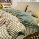 GobekUsa Japanese Grid Printed Cotton Bedding Set in Queen/King for Cozy Sleep