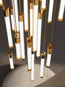 GobekUsa Golden Tube Chandelier: Modern Designer LED Staircase Light for Nordic Loft Apartment