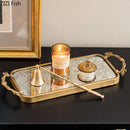 GobekUsa Golden Glass Tray Branch Storage Cosmetics Organizer Jewelry Display Plate