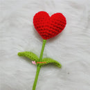 GobekUsa Hand Woven Love Heart Yarn Crochet Flower Bouquet with Green Leafy Branch