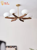 GobekUsa Cream Wood LED Chandelier, Modern Design for Living Room & Bedroom