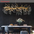 GobekUsa Elegant Gold Metal Branch Chandelier with Glass Water Drop Crystals
