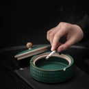 GobekUsa Green Ceramic Ashtray with Lid - Windproof Hammer Pattern - Smoking Accessories
