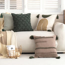 GobekUsa Green Coffee Geometric Tuft Tassel Cushion Cover - Modern Minimalist Embroidered Pillowcase