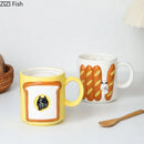 GobekUsa Cat & Bread Pattern Ceramic Cup 200ml Coffee Mug Tea Afternoon Teacup Juice Mug