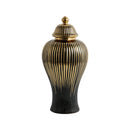 GobekUsa Black Ceramic Checkmate Ginger Jar Vase with Gold Rim