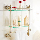 GobekUsa Brass and Crystal Bathroom Accessories Set: Shelf, Robe Hook, Paper Holder, Brush Holder