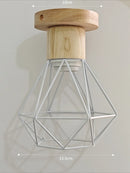 Vintage Black Wood and Iron Cage Pendant Light