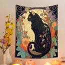 GobekUsa Black Cat Tapestry Wall Hanging - Psychedelic Floral Art for Cat Lovers