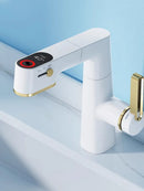 GobekUsa LED Basin Faucet Pull Out White Gold Water Mixer Sink Tap