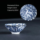 GobekUsa Blue & White Ceramic Kung Fu Tea Cup, Japanese Style Porcelain Sake Espresso Mug