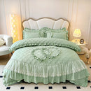 GobekUsa Korean Princess Style Bedding Set with Lace Ruffles and Love Theme