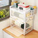 GobekUsa Double-layer Kitchen Dish Drying Rack with Chopstick Cage and Tableware Basket