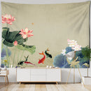 GobekUsa Koi Lotus Ink Tapestry Wall Hanging - Bohemian Aesthetics Home Decor
