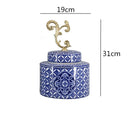 GobekUsa Blue & White Porcelain Covered Vase Jar: Retro Chinese Home Decor Flower Arrangement & Organization