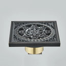 GobekUsa Antique Brass Square Fish Carved Bathroom Floor Drain Hair Strainer