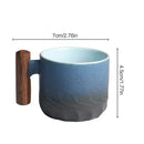 GobekUsa Gradient Glaze Ceramic Coffee Cup with Wooden Handle for Home and Office